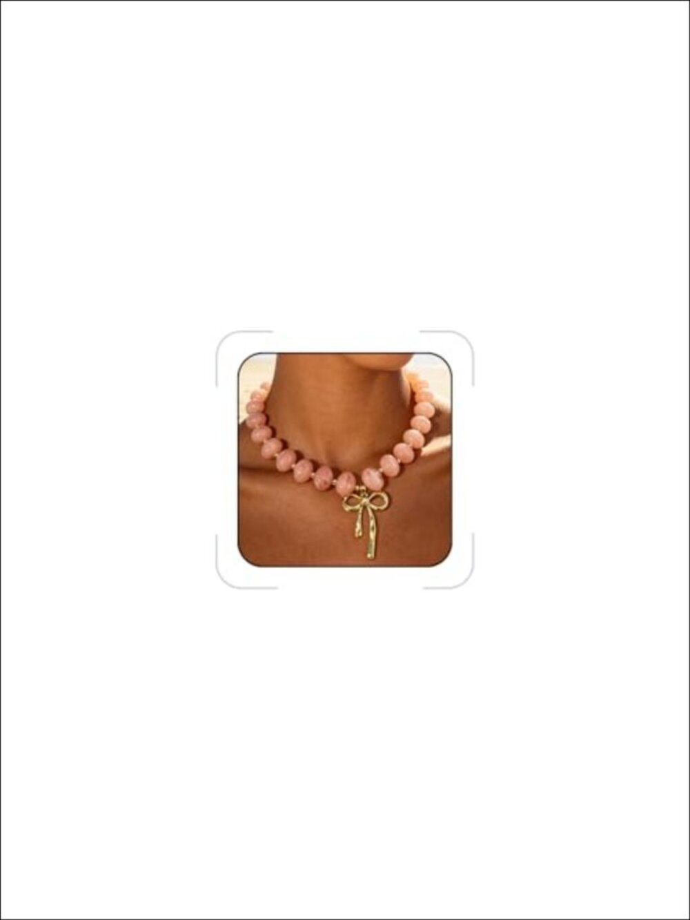 Chunky Beaded Choker Necklace Resin Gold Bow Charm Adjustable